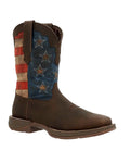 BOTA DE TRABAJO PARA HOMBRE DURANGO REBEL MARRÓN OSCURO CON BANDERA AMERICANA OSCURA DDB0328