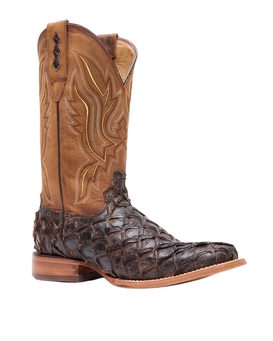 Bota vaquera Durango® Premium Exotics™ color marrón oscuro con piel de pirarucú. DDB0380
