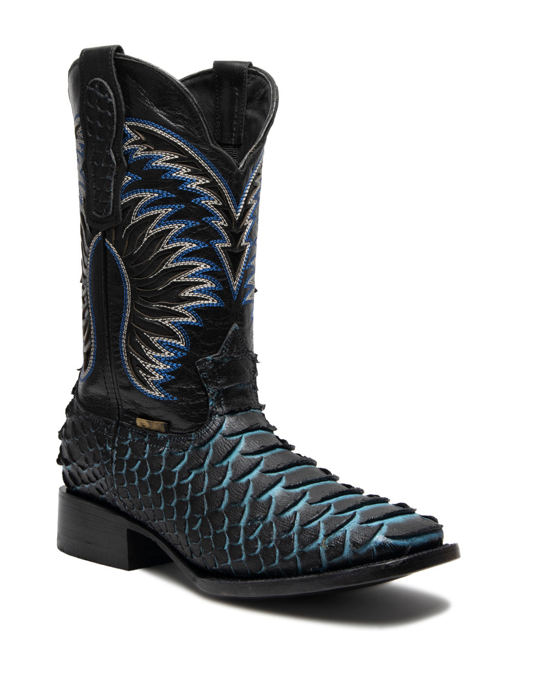 JP Western Boots Blue Black Python Embossed